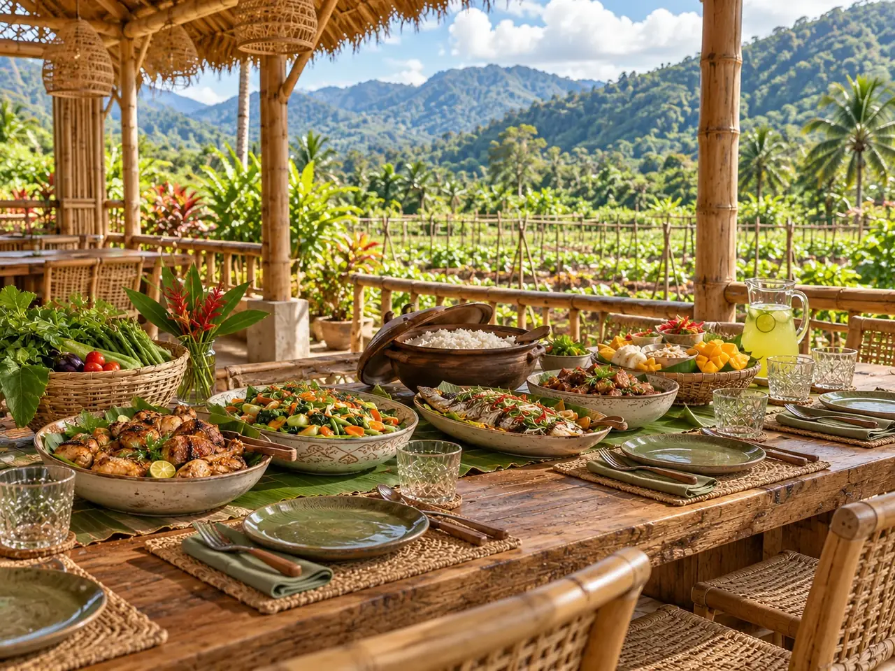 Outdoor dining with farm-fresh food