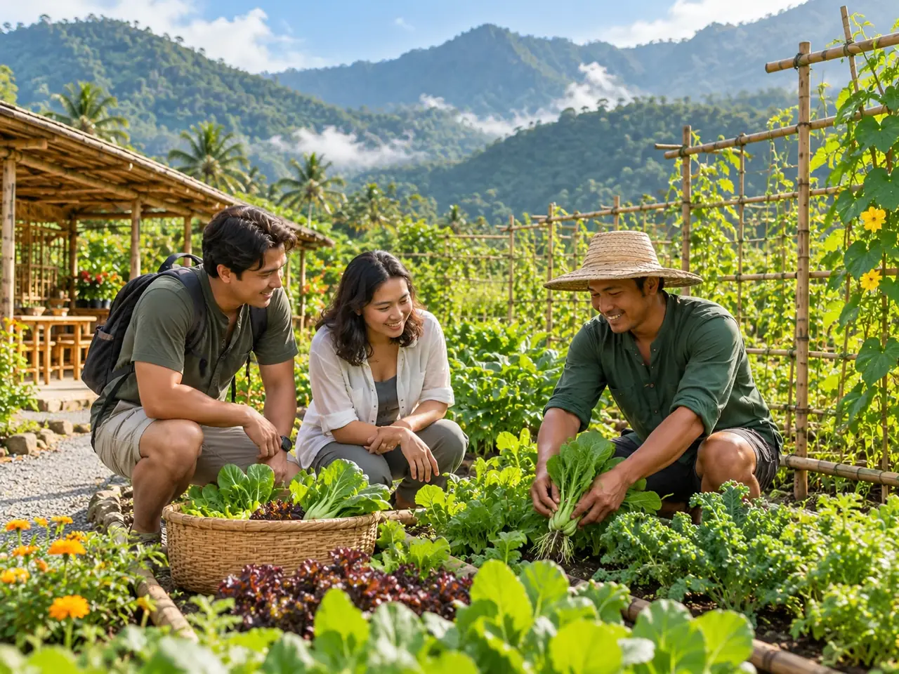Harvesting vegetables with a farm guide